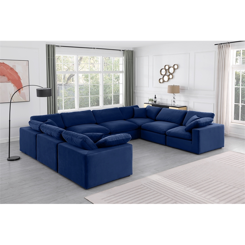 Meridian Furniture Comfy Navy Velvet 8-Pc. Modular Sectional