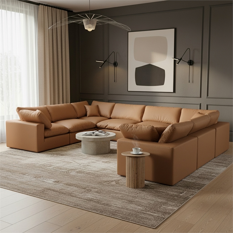 Meridian Furniture Comfy Cognac Vegan Leather 8-Pc. Modular Sectional