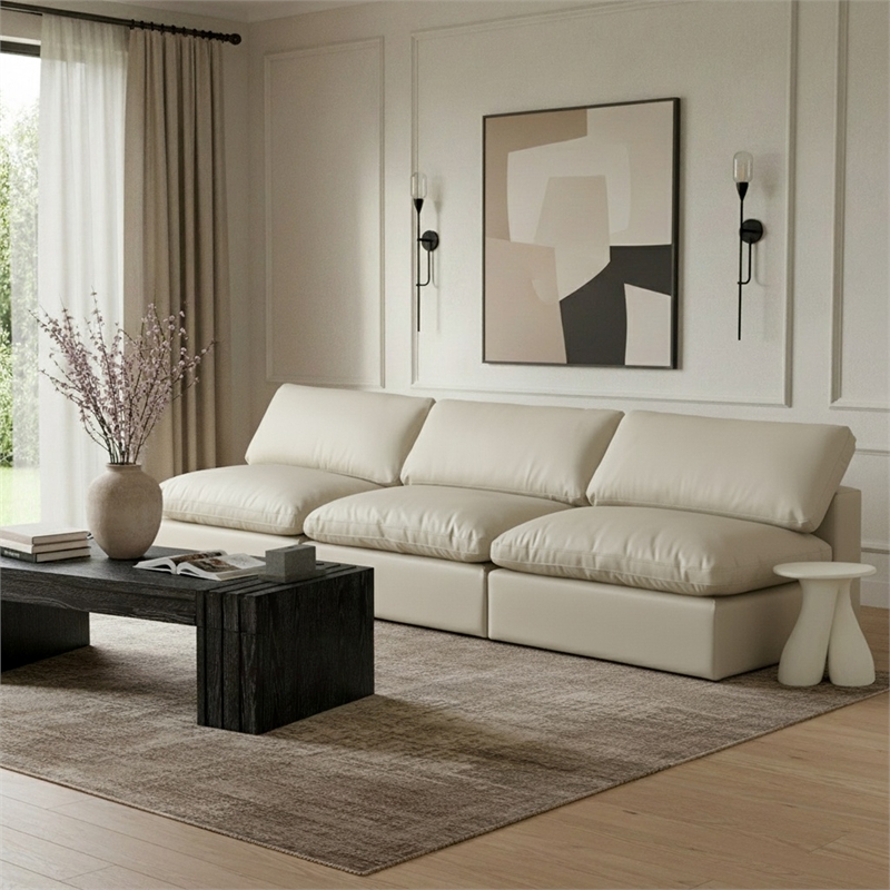 Meridian Furniture Comfy Cream Vegan Leather 3-Pc. Modular Sofa