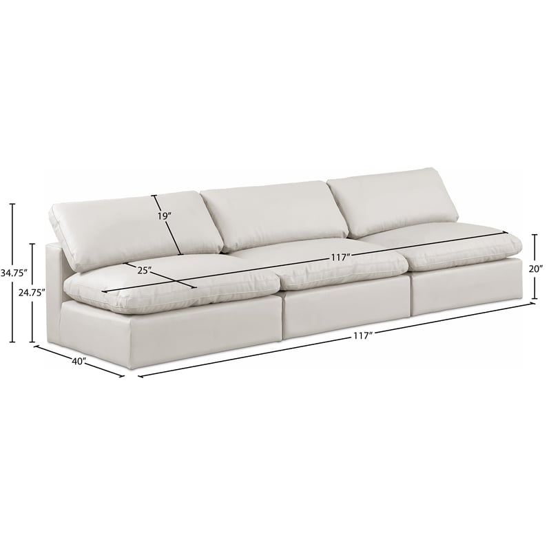 Meridian Furniture Comfy Cream Vegan Leather 3-Pc. Modular Sofa
