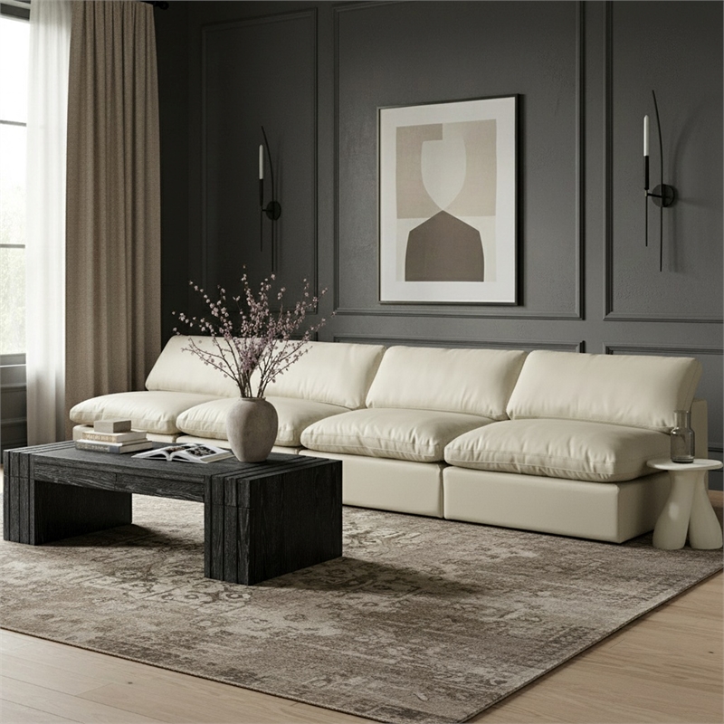 Meridian Furniture Comfy Cream Vegan Leather 4-Pc. Modular Sofa
