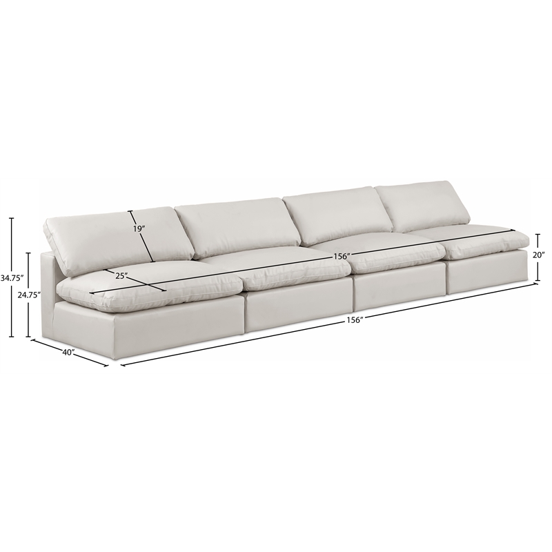 Meridian Furniture Comfy Cream Vegan Leather 4-Pc. Modular Sofa