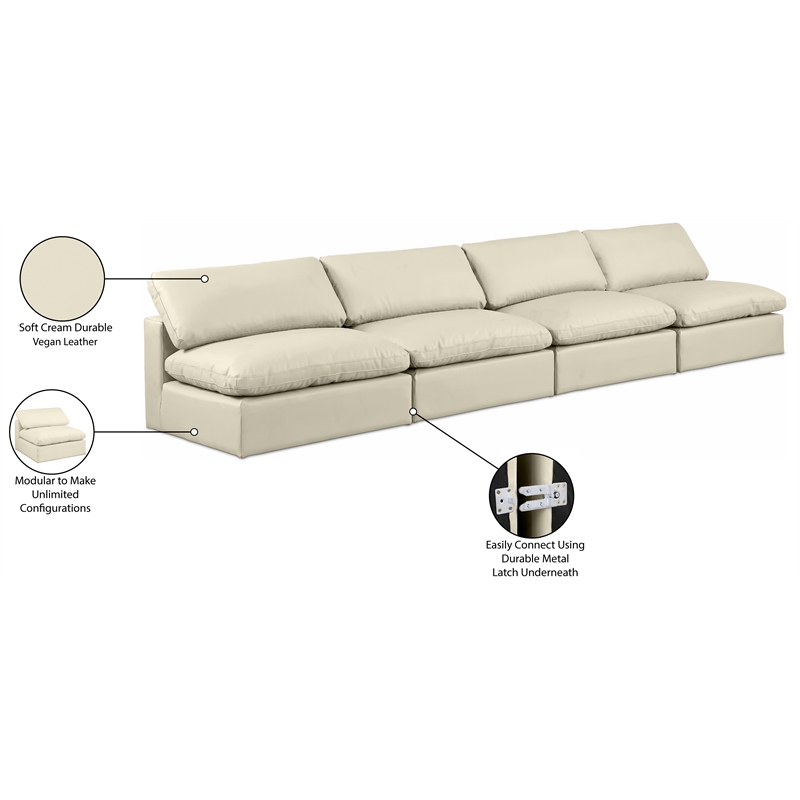 Meridian Furniture Comfy Cream Vegan Leather 4-Pc. Modular Sofa
