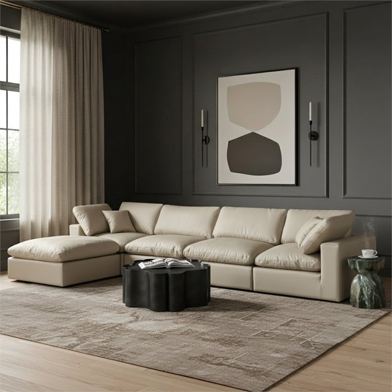 Meridian Furniture Comfy Cream Vegan Leather 5-Pc. Modular Sectional