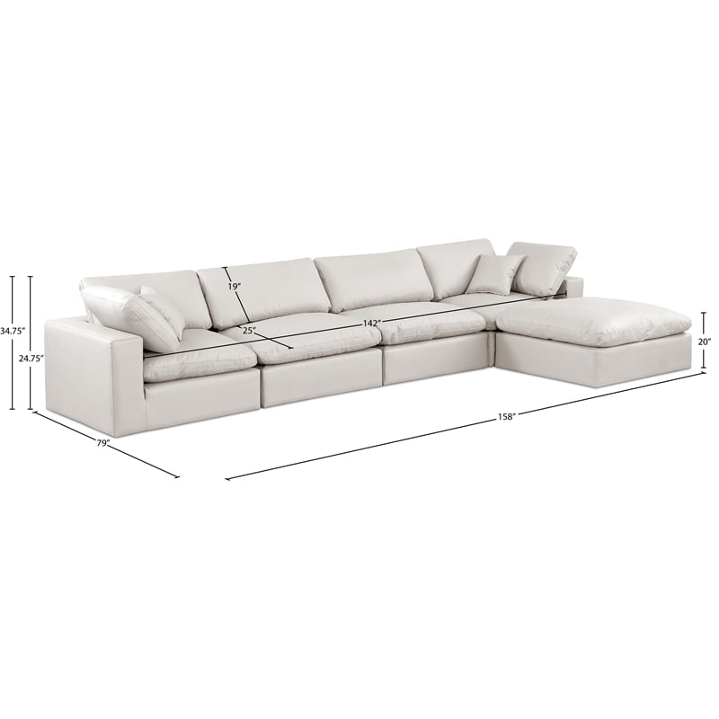 Meridian Furniture Comfy Cream Vegan Leather 5-Pc. Modular Sectional