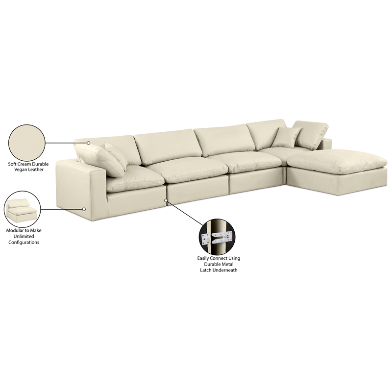 Meridian Furniture Comfy Cream Vegan Leather 5-Pc. Modular Sectional