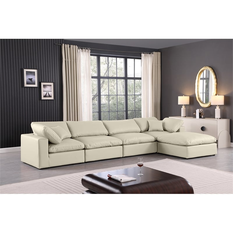 Meridian Furniture Comfy Cream Vegan Leather 5-Pc. Modular Sectional
