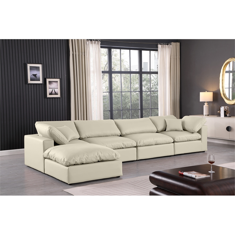 Meridian Furniture Comfy Cream Vegan Leather 5-Pc. Modular Sectional