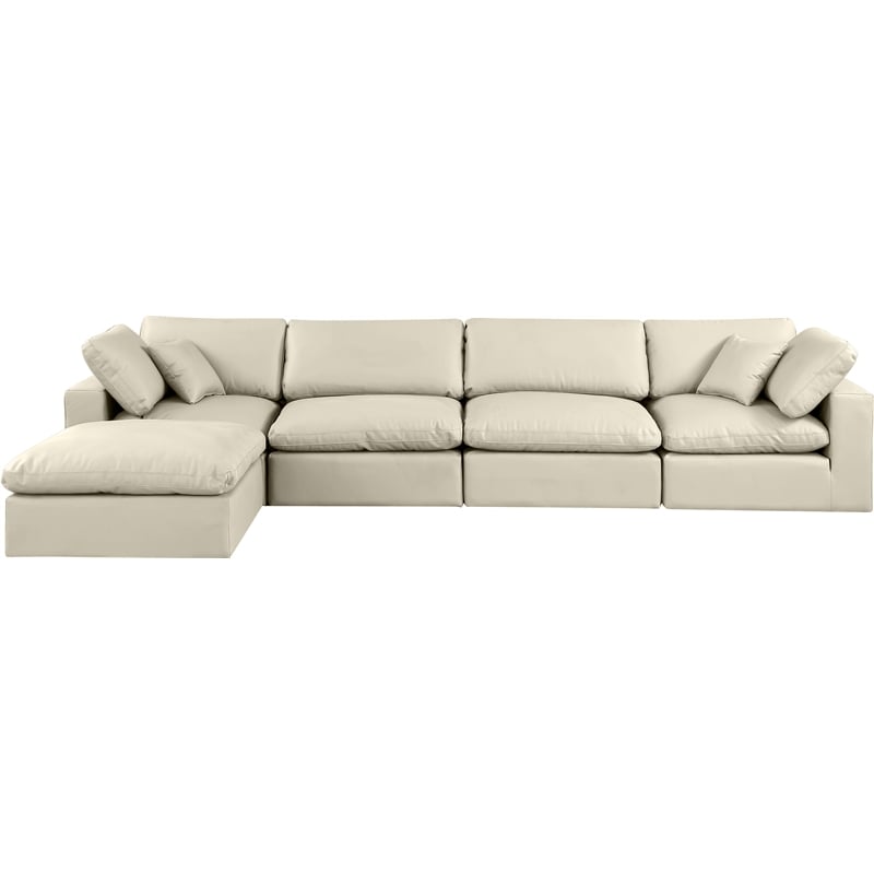 Meridian Furniture Comfy Cream Vegan Leather 5-Pc. Modular Sectional