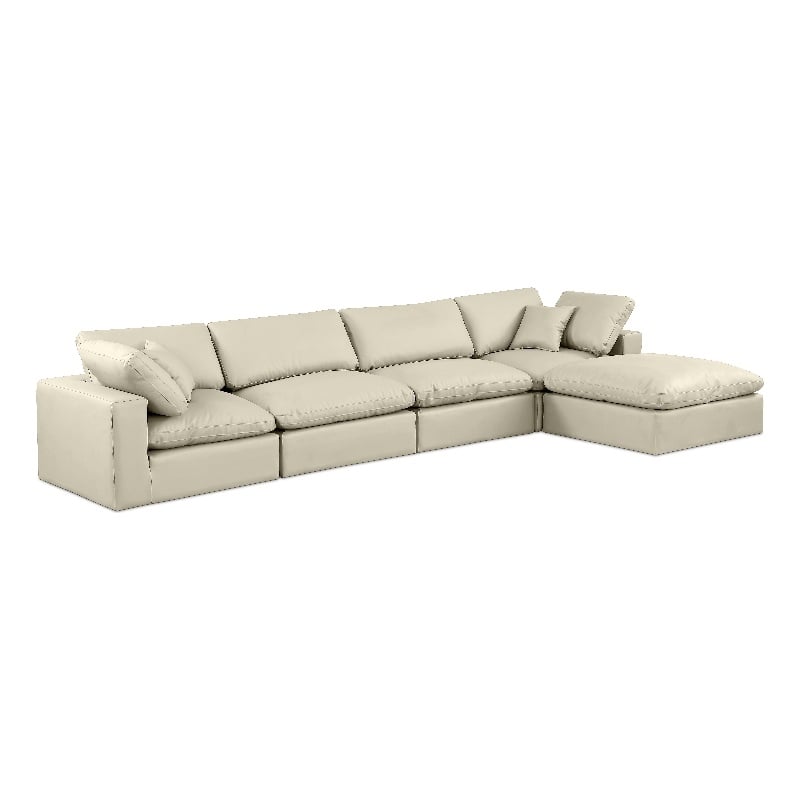 Meridian Furniture Comfy Cream Vegan Leather 5-Pc. Modular Sectional