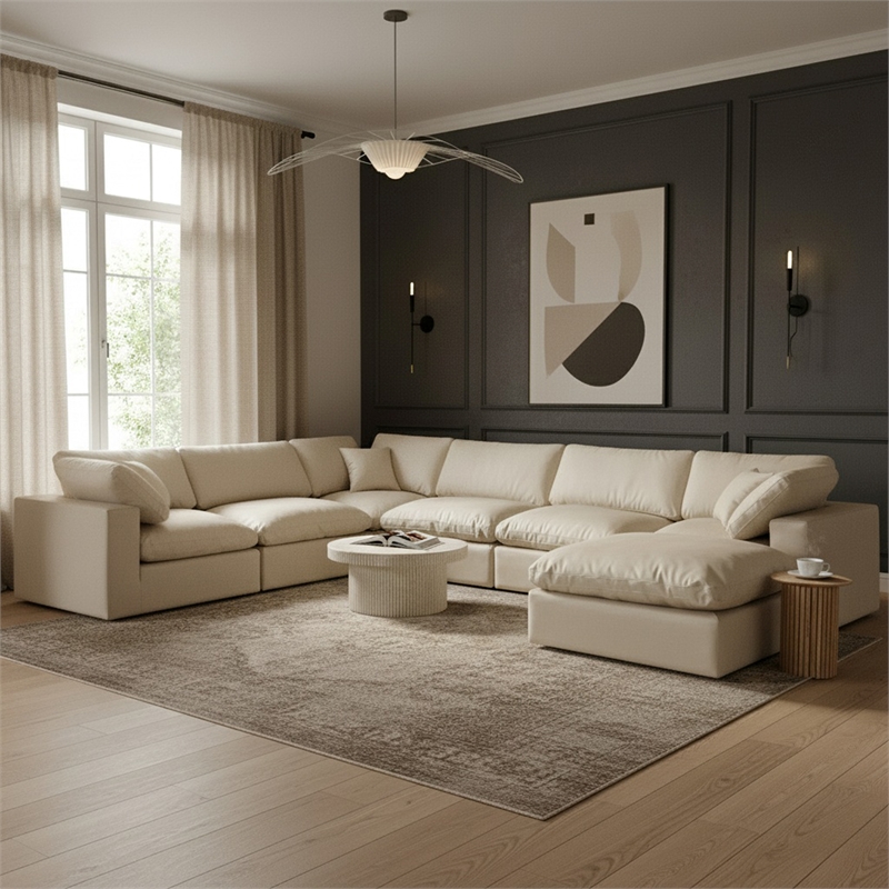 Meridian Furniture Comfy Cream Vegan Leather 7-Pc. Modular Sectional