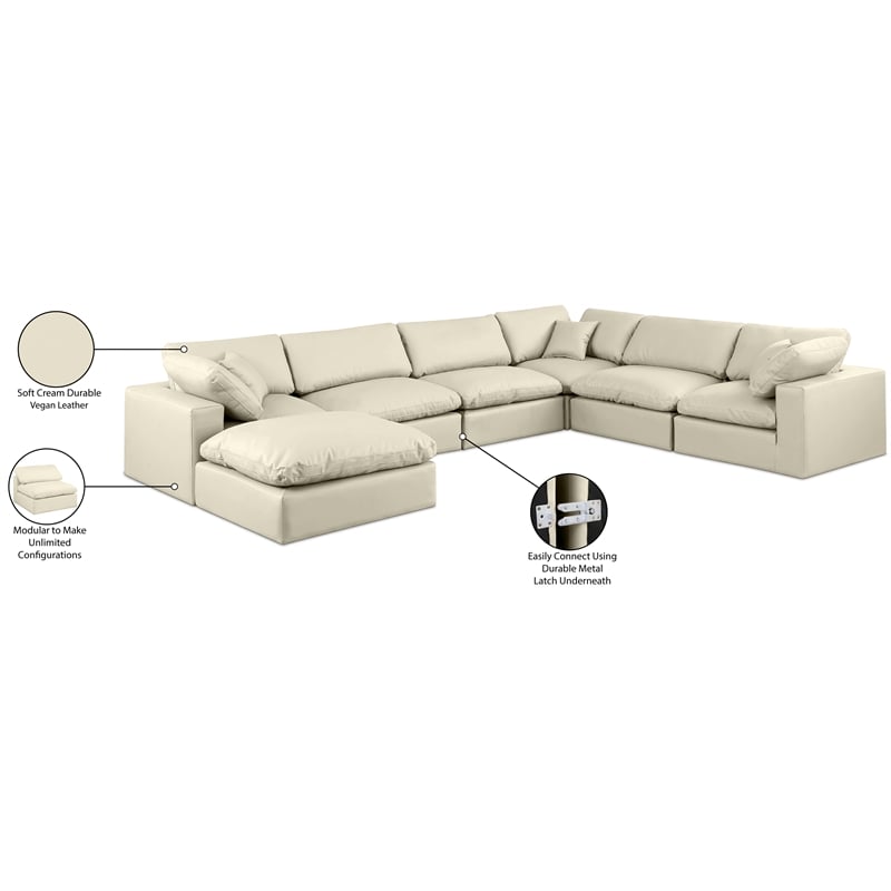 Meridian Furniture Comfy Cream Vegan Leather 7-Pc. Modular Sectional