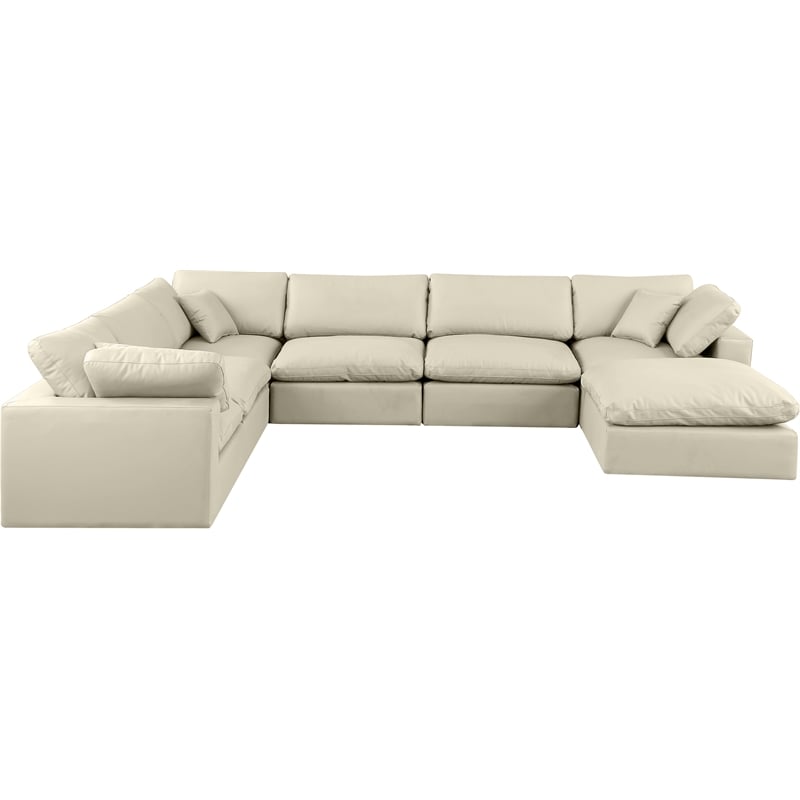Meridian Furniture Comfy Cream Vegan Leather 7-Pc. Modular Sectional