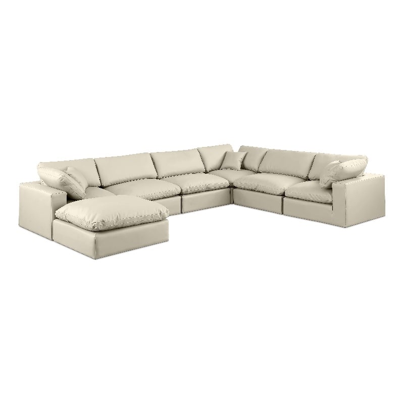 Meridian Furniture Comfy Cream Vegan Leather 7-Pc. Modular Sectional