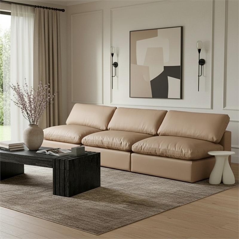 Meridian Furniture Comfy Tan Vegan Leather 3-Pc. Modular Sofa
