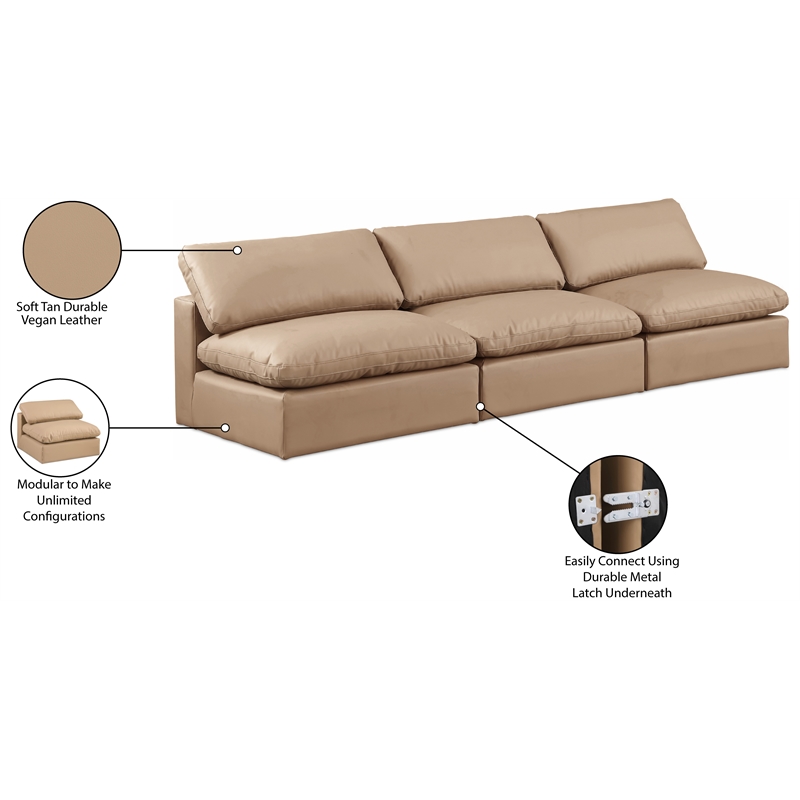 Meridian Furniture Comfy Tan Vegan Leather 3-Pc. Modular Sofa