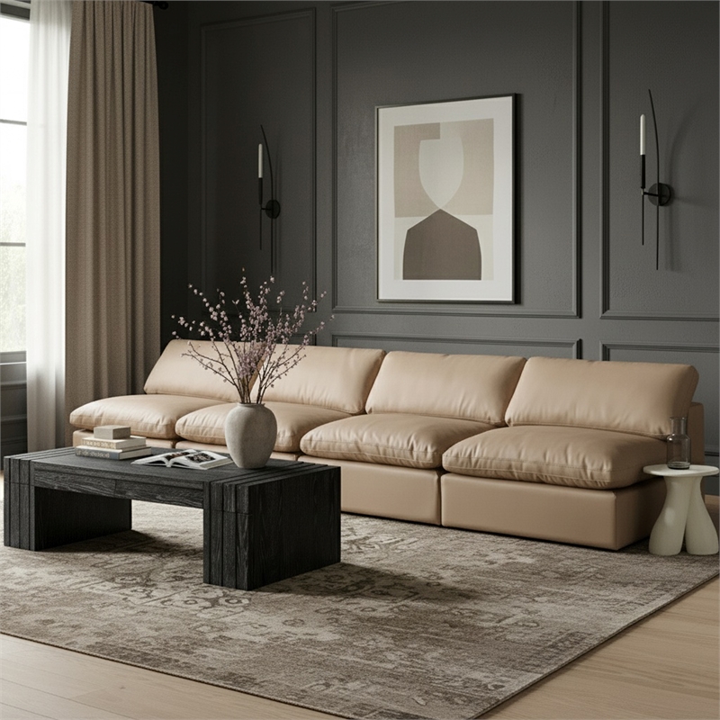meridian furniture comfy tan vegan leather 4-pc. modular sofa