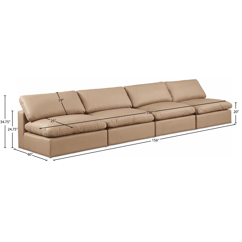 meridian furniture comfy tan vegan leather 4-pc. modular sofa