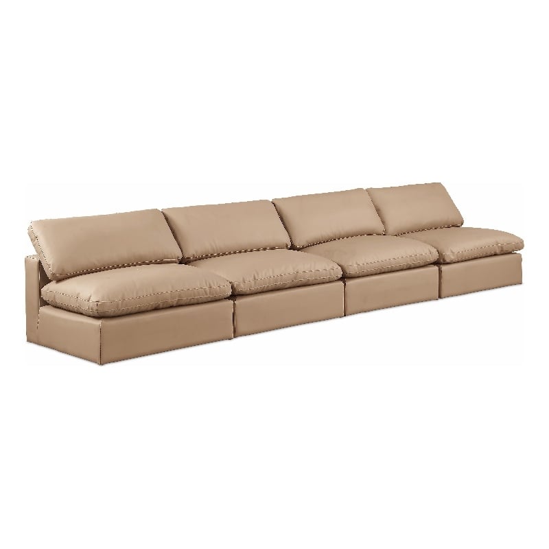 Meridian Furniture Comfy Tan Vegan Leather 4-Pc. Modular Sofa