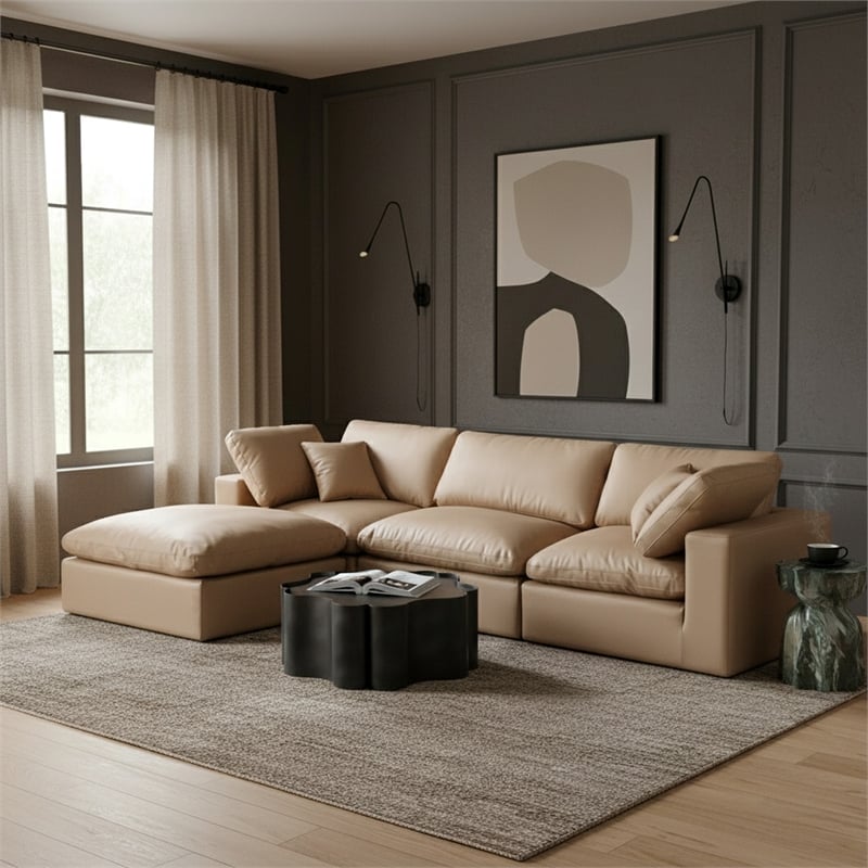 Meridian Furniture Comfy Tan Vegan Leather 4-Pc. Modular Sectional