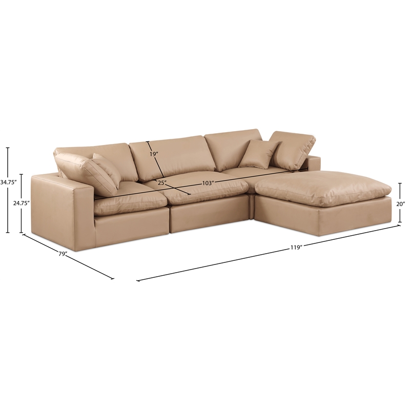 Meridian Furniture Comfy Tan Vegan Leather 4-Pc. Modular Sectional