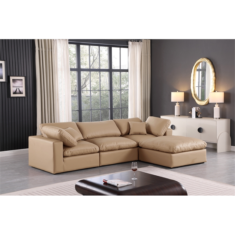 Meridian Furniture Comfy Tan Vegan Leather 4-Pc. Modular Sectional