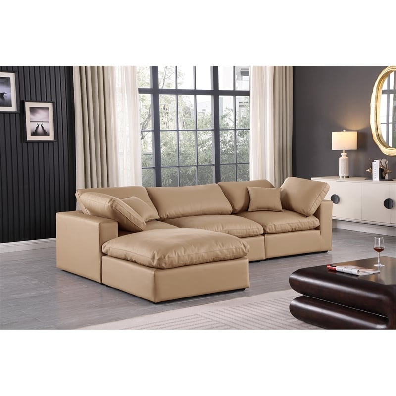 Meridian Furniture Comfy Tan Vegan Leather 4-Pc. Modular Sectional