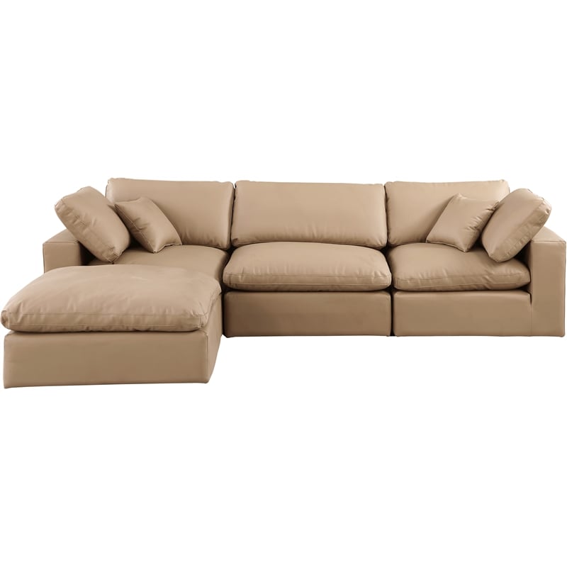 Meridian Furniture Comfy Tan Vegan Leather 4-Pc. Modular Sectional