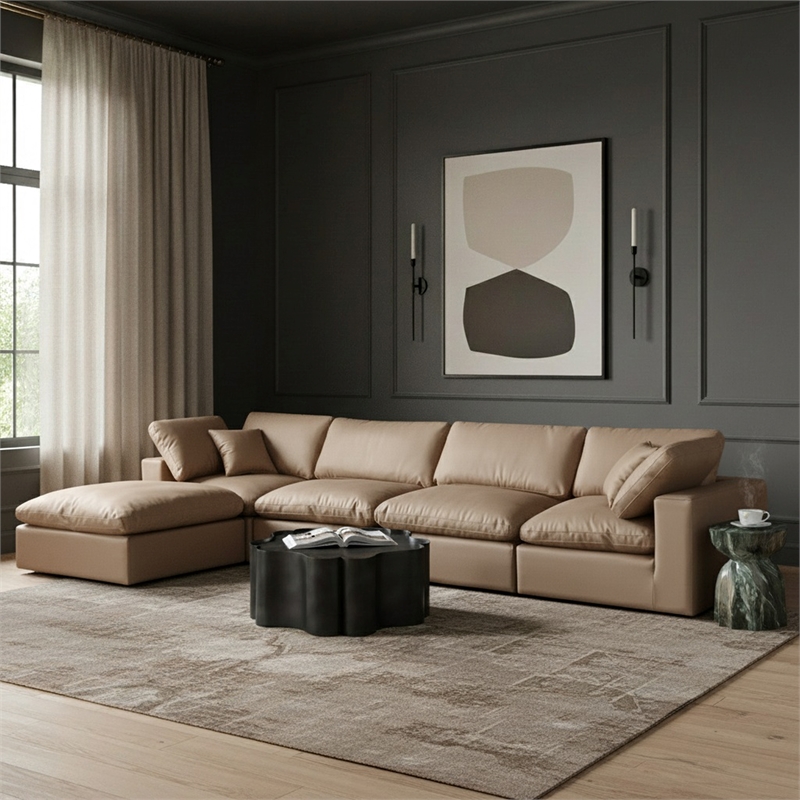 Meridian Furniture Comfy Tan Vegan Leather 5-Pc. Modular Sectional