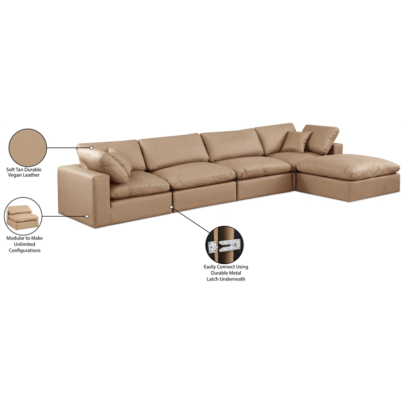 Meridian Furniture Comfy Tan Vegan Leather 5-Pc. Modular Sectional