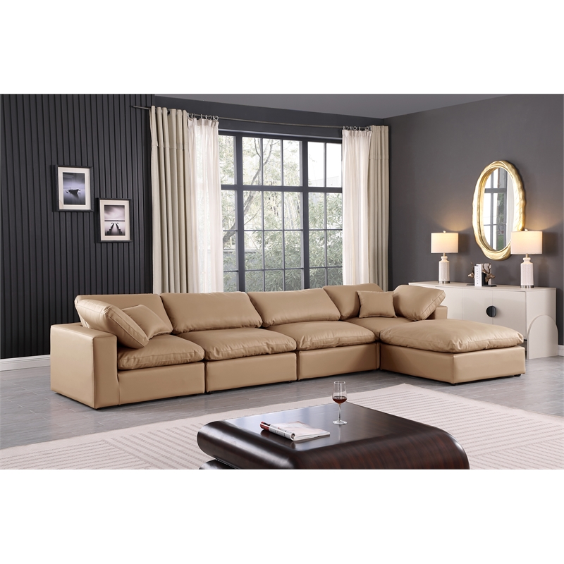 Meridian Furniture Comfy Tan Vegan Leather 5-Pc. Modular Sectional