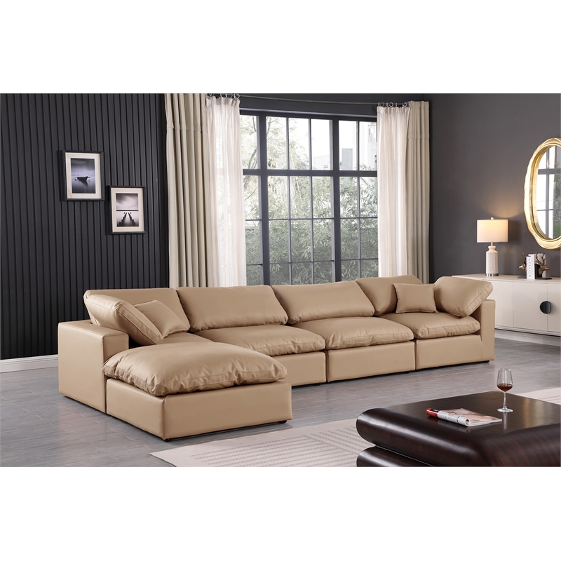 Meridian Furniture Comfy Tan Vegan Leather 5-Pc. Modular Sectional
