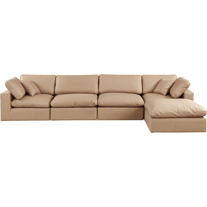 Meridian Furniture Comfy Tan Vegan Leather 5-Pc. Modular Sectional