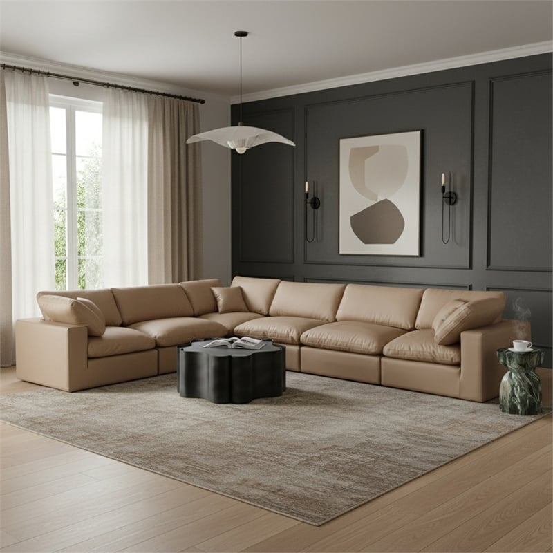 Meridian Furniture Comfy Tan Vegan Leather 6-Pc. Modular Sectional