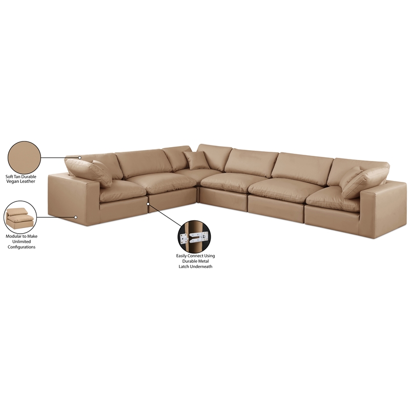 Meridian Furniture Comfy Tan Vegan Leather 6-Pc. Modular Sectional