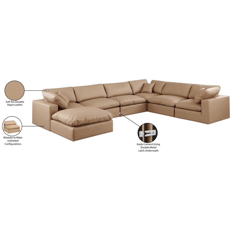 Meridian Furniture Comfy Tan Vegan Leather 7-Pc. Modular Sectional