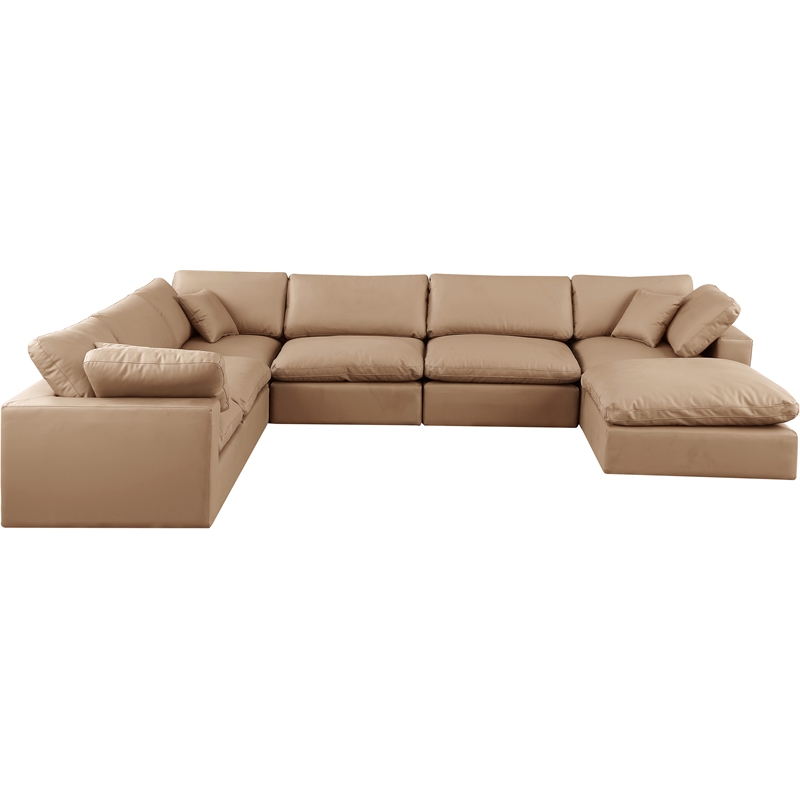 Meridian Furniture Comfy Tan Vegan Leather 7-Pc. Modular Sectional
