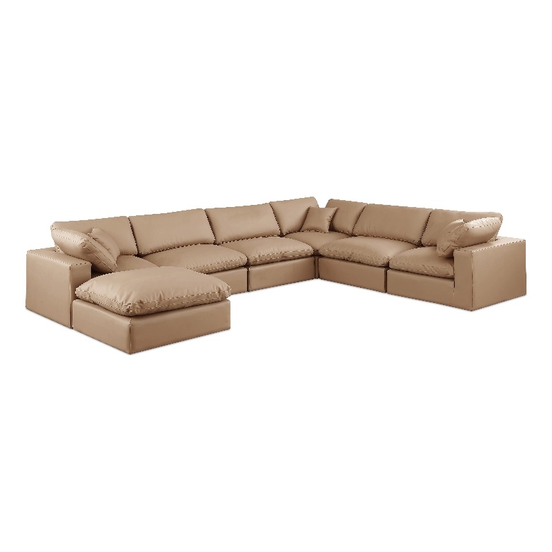 Meridian Furniture Comfy Tan Vegan Leather 7-Pc. Modular Sectional