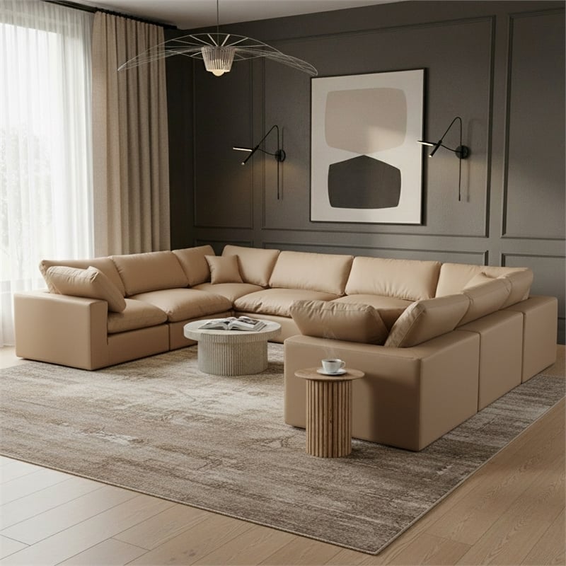Meridian Furniture Comfy Tan Vegan Leather 8-Pc. Modular Sectional