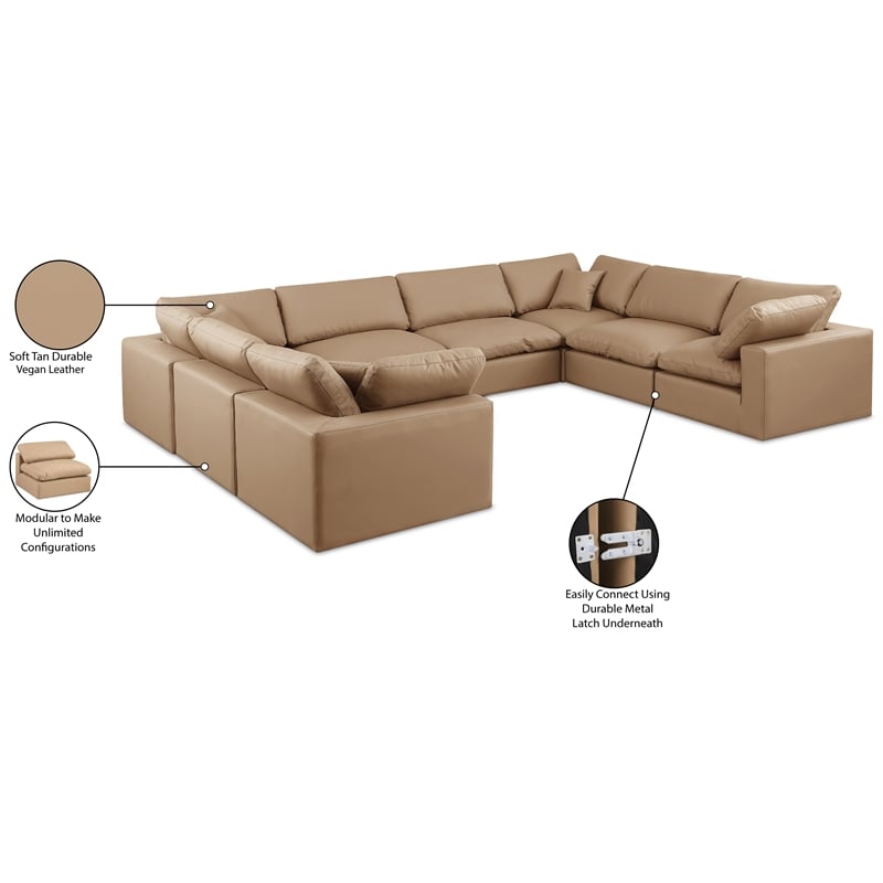 Meridian Furniture Comfy Tan Vegan Leather 8-Pc. Modular Sectional