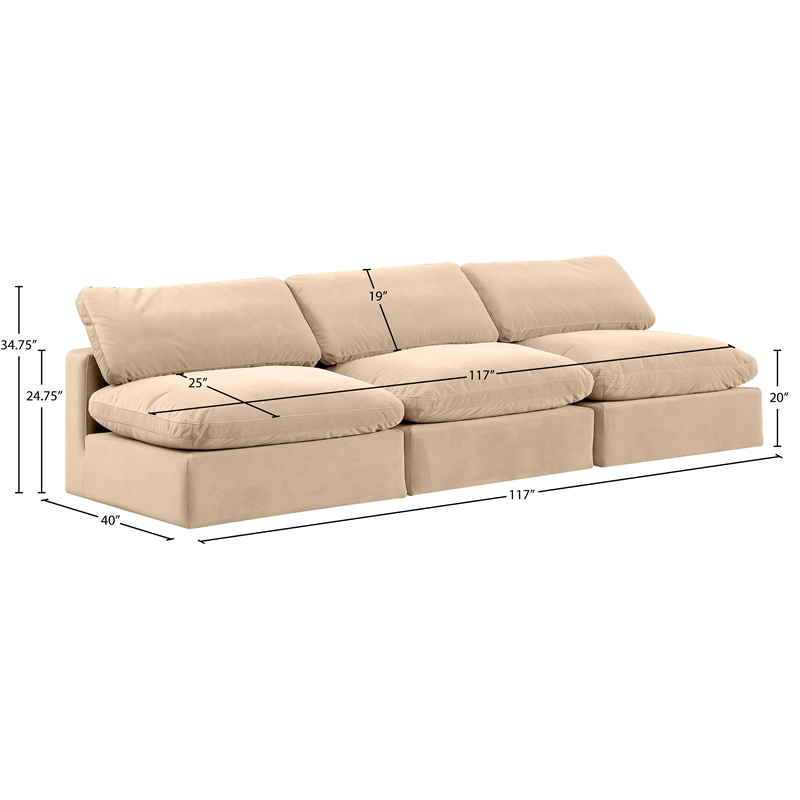 Meridian Furniture Comfy Beige Velvet 3-Pc. Modular Sofa