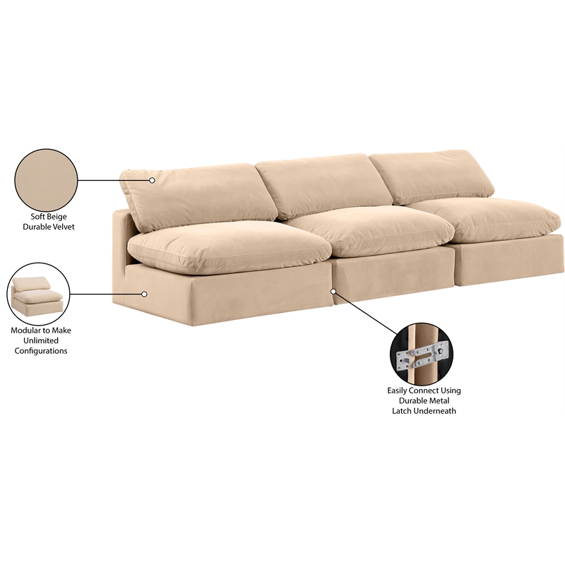 Meridian Furniture Comfy Beige Velvet 3-Pc. Modular Sofa