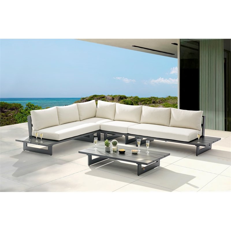 Meridian Furniture Maldives Cream Water Resisting Outdoor Modular Sectional