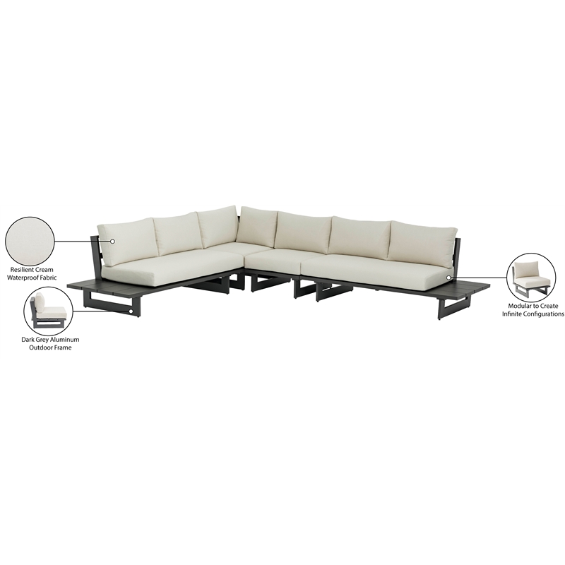 Meridian Furniture Maldives Cream Water Resisting Outdoor Modular Sectional