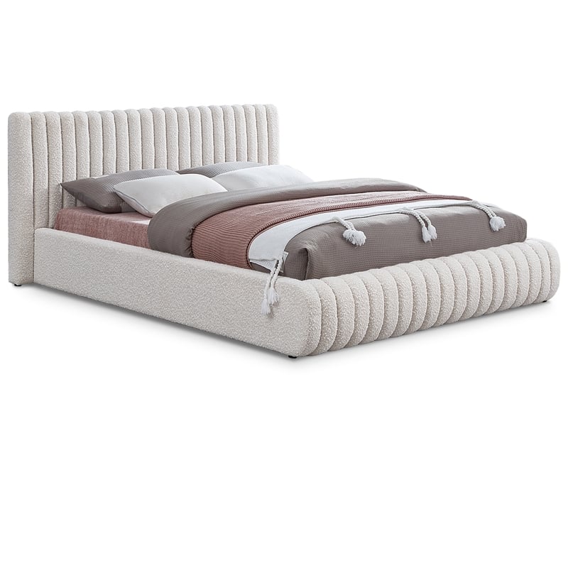 Meridian Furniture Nash Cream Boucle Fabric Full Bed