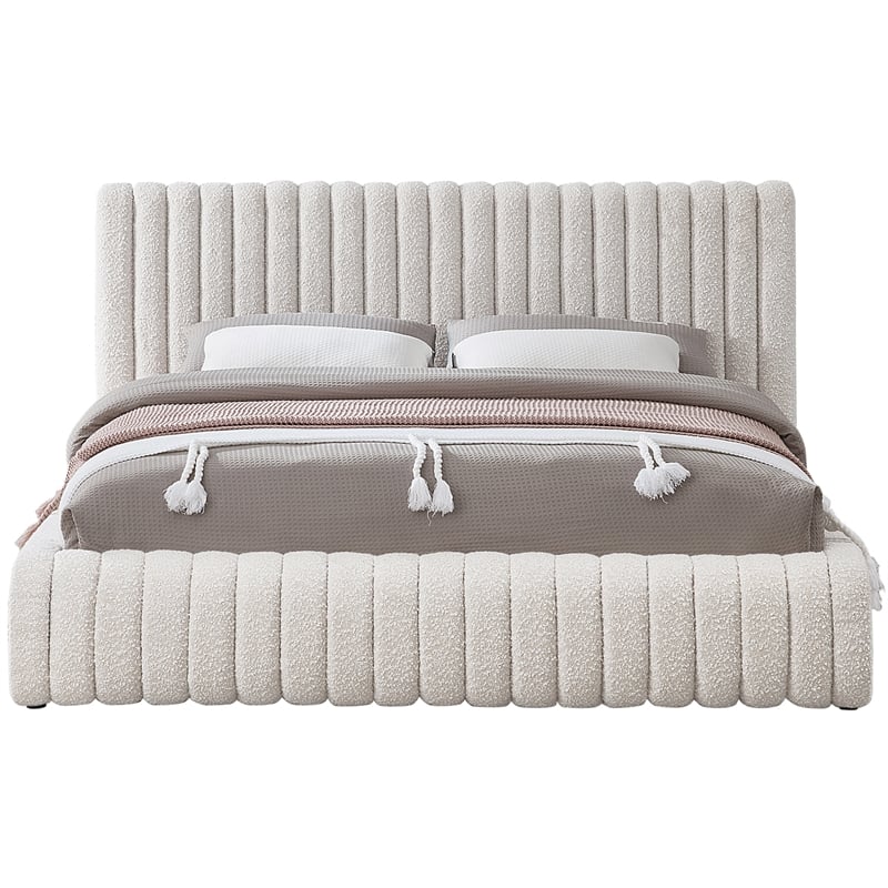 Meridian Furniture Nash Cream Boucle Fabric Full Bed