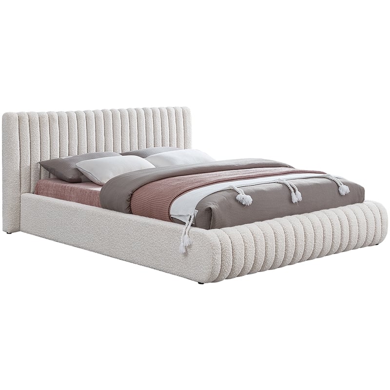 Meridian Furniture Nash Cream Boucle Fabric Full Bed