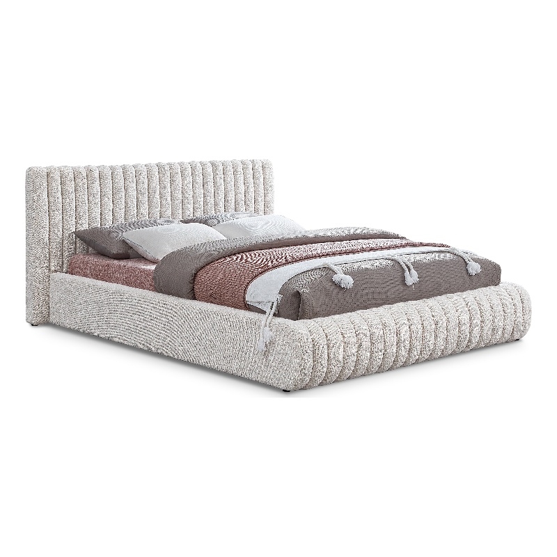 Meridian Furniture Nash Cream Boucle Fabric King Bed