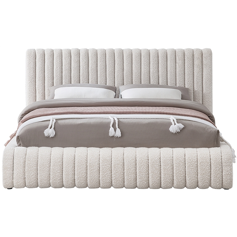 Meridian Furniture Nash Cream Boucle Fabric Queen Bed