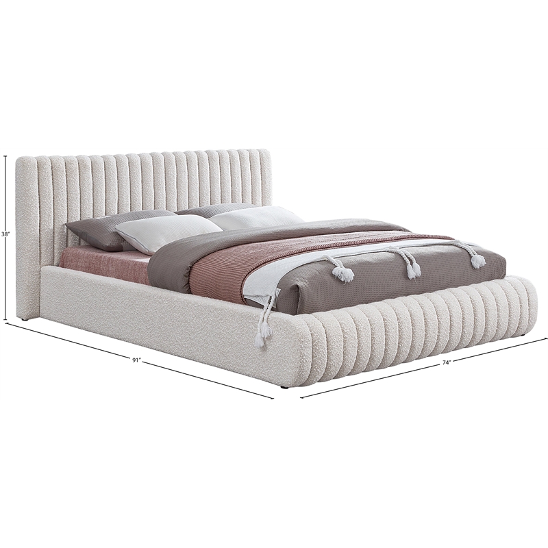 Meridian Furniture Nash Cream Boucle Fabric Queen Bed